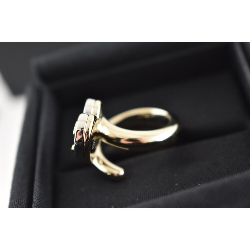 Chanel 26P Silver Gold Crystal Heart CC Logo Spiral Metal Fashion Finger Ring 52 - Picture 14 of 16